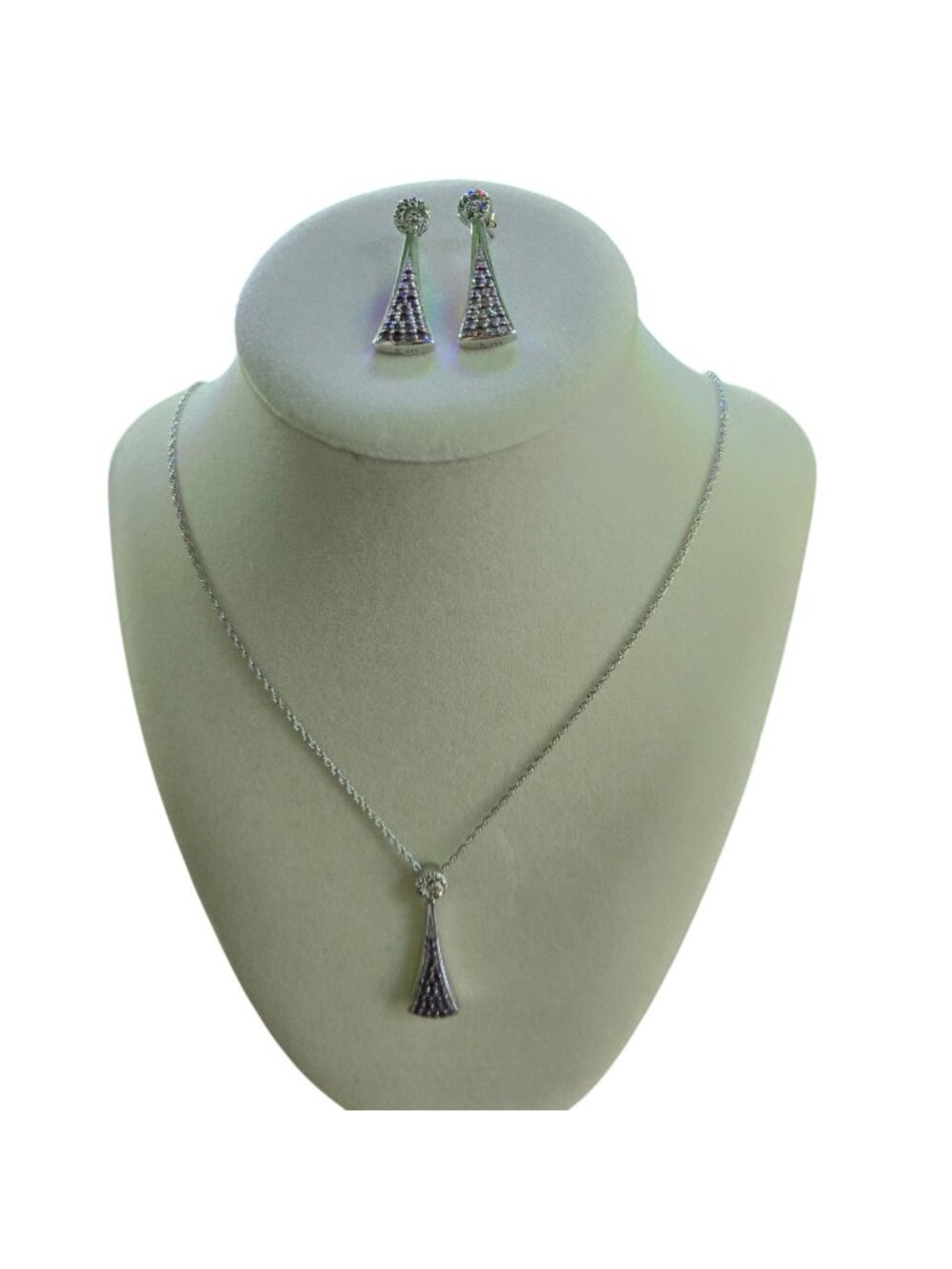 Vintage Silverstone Amethyst Crystal 24" Necklace Earring Set